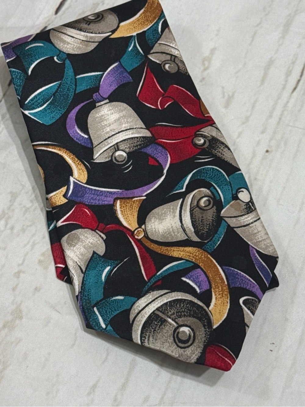 Wembley Christmas Tie Black With Bells Mens Necktie Fun Holiday Party colorful